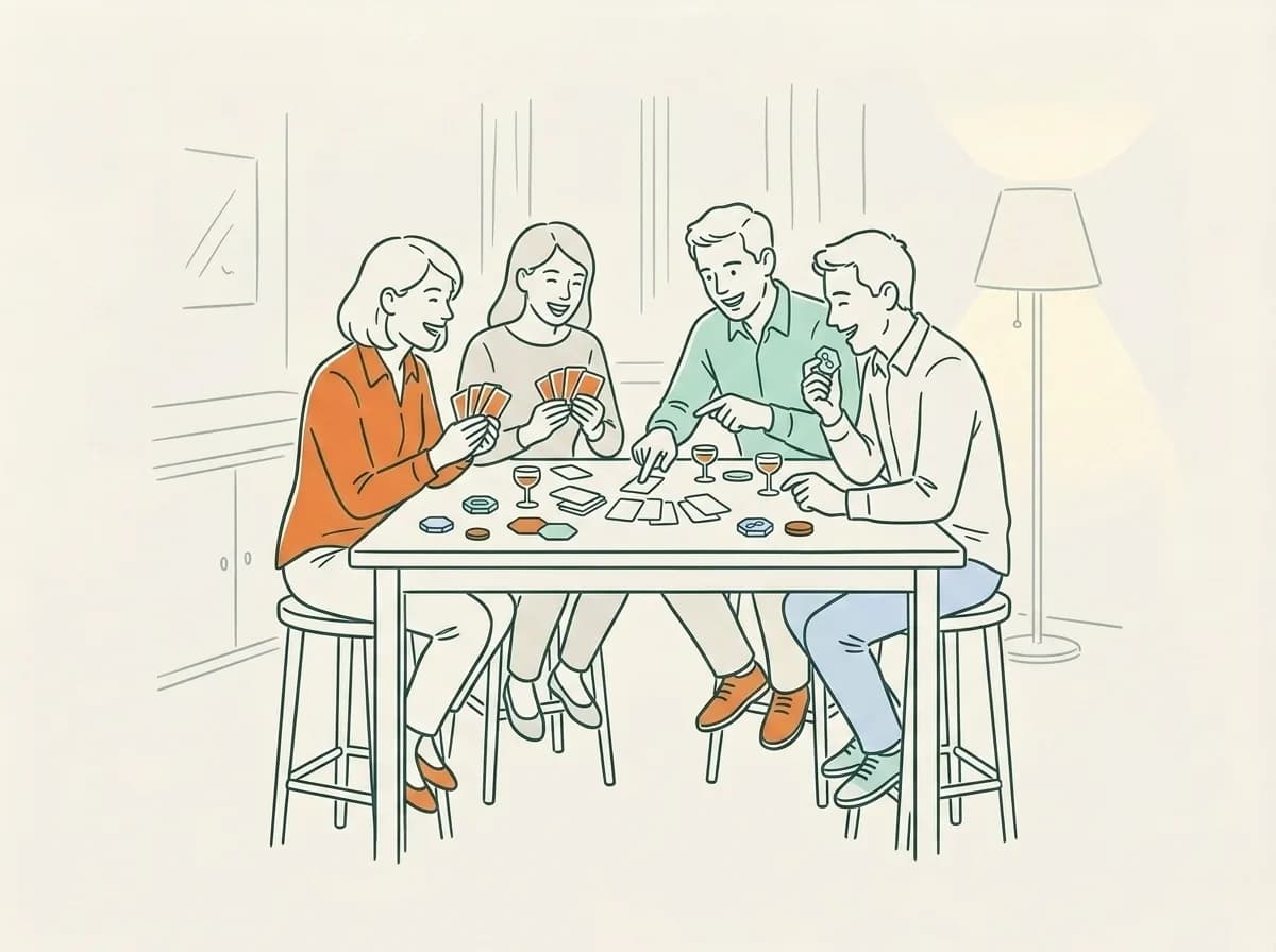Amis jouant aux cartes autour d'un apéro